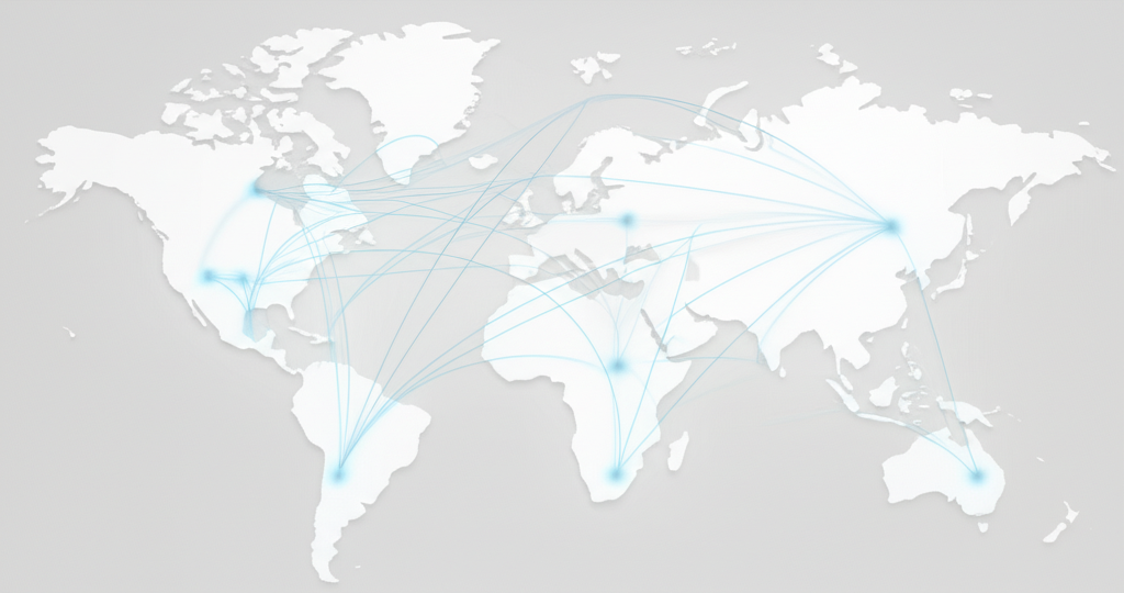 World map with network lines